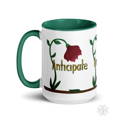 ’Anticipate’ With Red Flower - Mug Green Inside 15 Oz