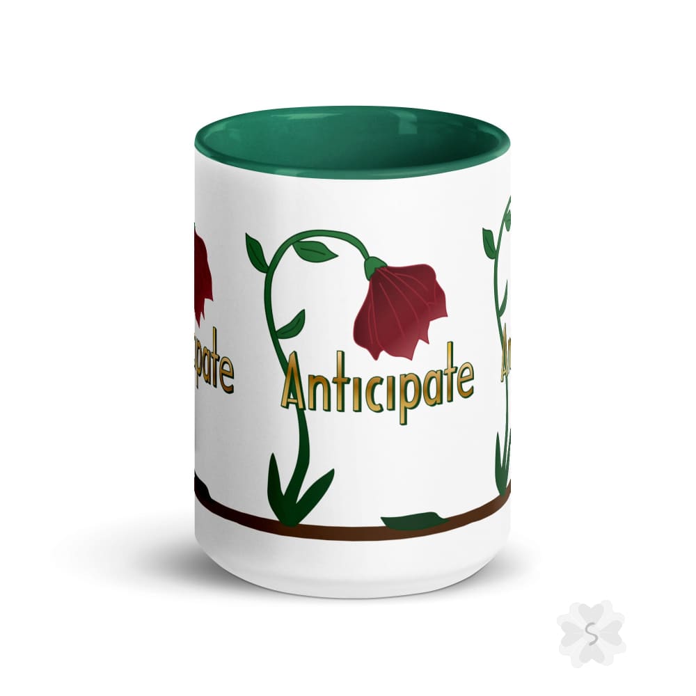 ’Anticipate’ With Red Flower - Mug Green Inside 15 Oz