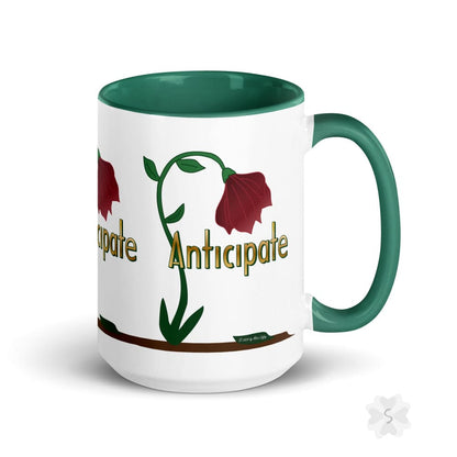 ’Anticipate’ With Red Flower - Mug Green Inside 15 Oz