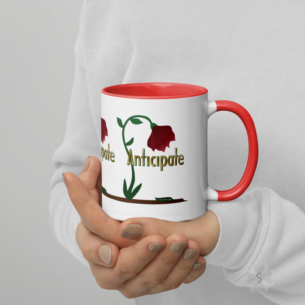 ’Anticipate’ With Red Flower - Mug Inside 11 Oz