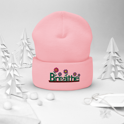 ’Breathe’ With Flowers - Cuffed Beanie