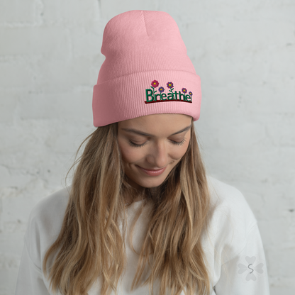 ’Breathe’ With Flowers - Cuffed Beanie