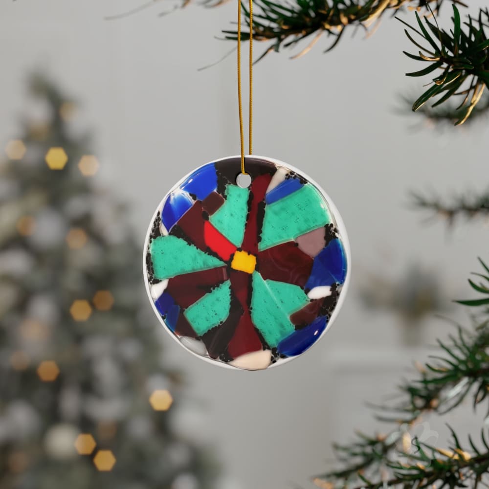 Christmas Fused Glass Art On Ceramic Ornament