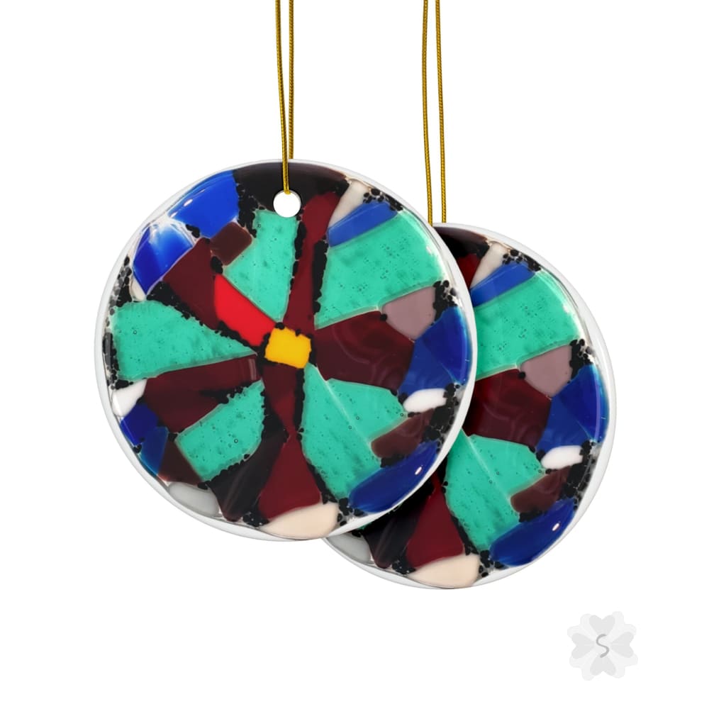 Christmas Fused Glass Art On Ceramic Ornament