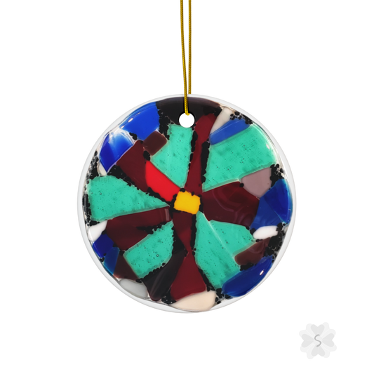 Christmas Fused Glass Art On Ceramic Ornament