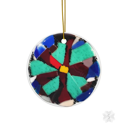 Christmas Fused Glass Art On Ceramic Ornament