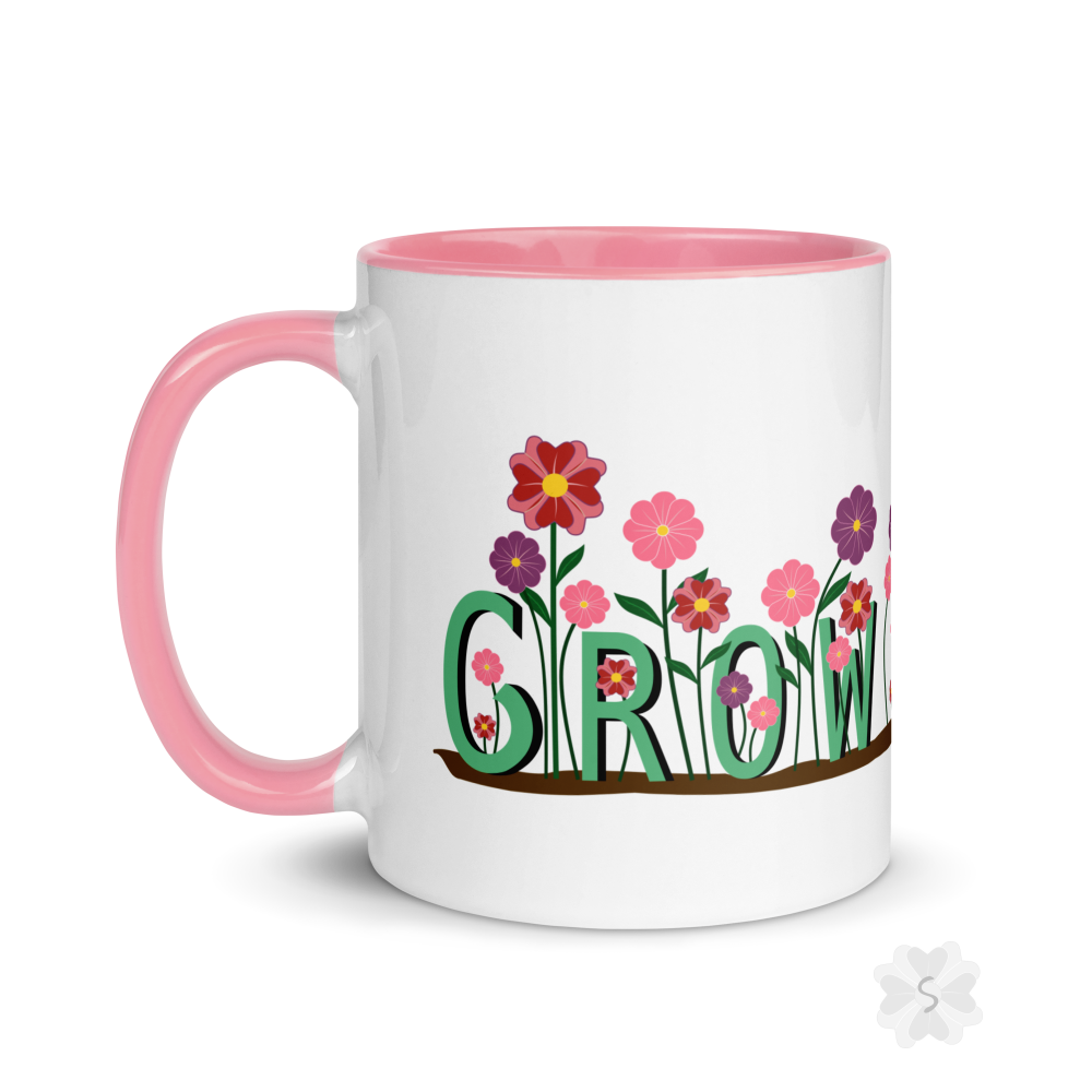 ’Grow’ With Flowers - Mug Pink Inside 11 Oz