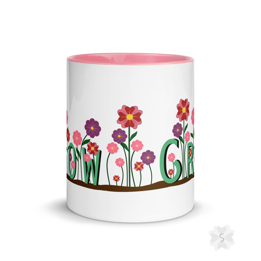 ’Grow’ With Flowers - Mug Pink Inside 11 Oz