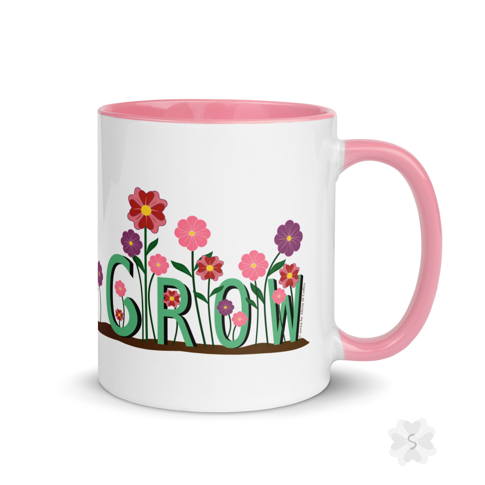 ’Grow’ With Flowers - Mug Pink Inside 11 Oz