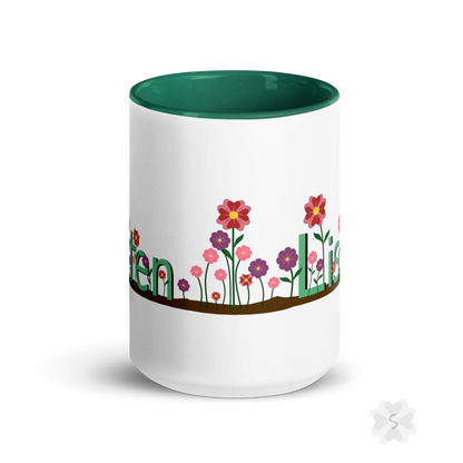 ’Listen’ With Flowers - Mug Green Inside 15 Oz