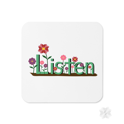 ’Listen’ With Flowers - Square Coaster 3.74 X