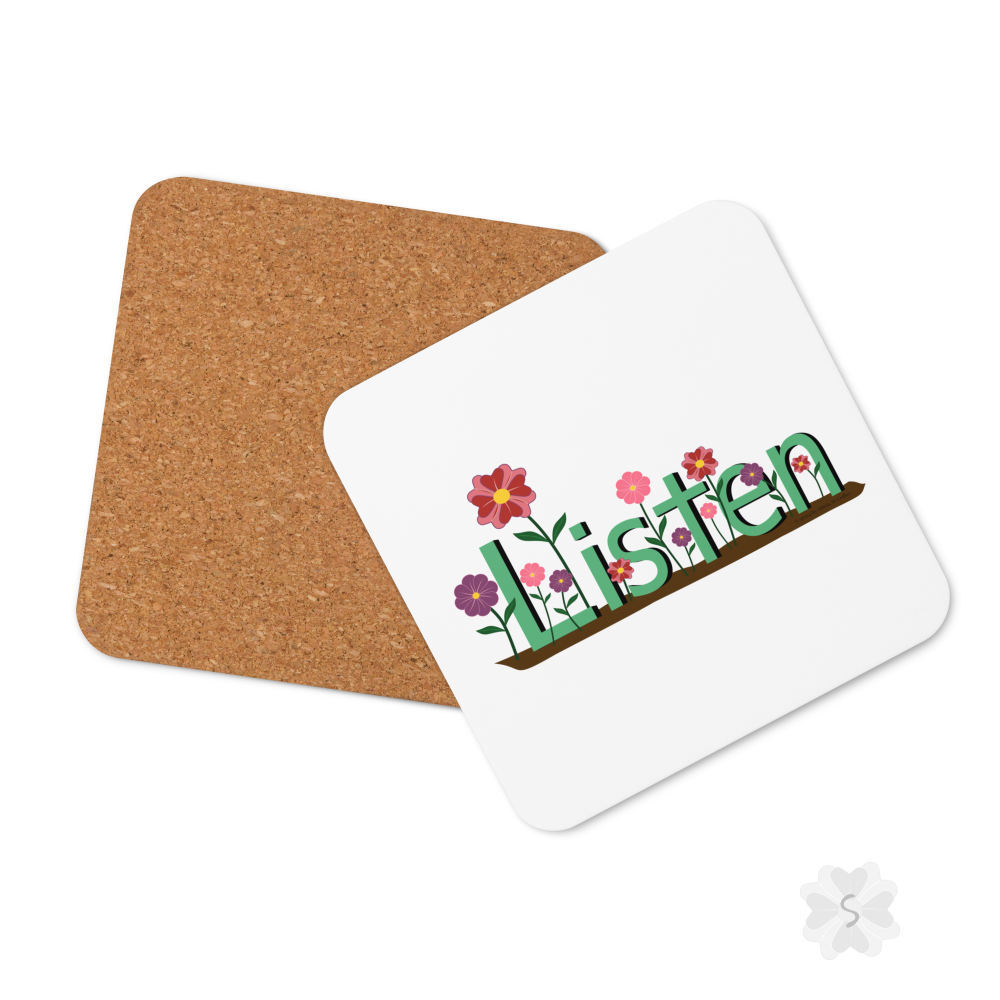 ’Listen’ With Flowers - Square Coaster 3.74 X