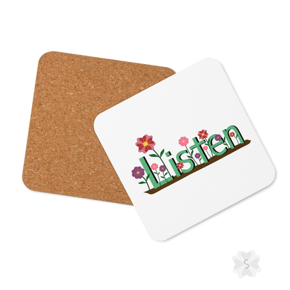 ’Listen’ With Flowers - Square Coaster 3.74 X