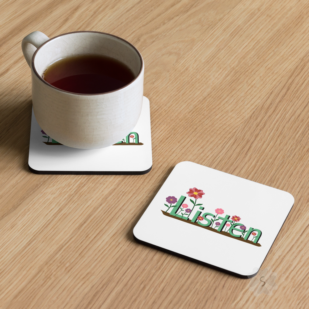 ’Listen’ With Flowers - Square Coaster 3.74 X