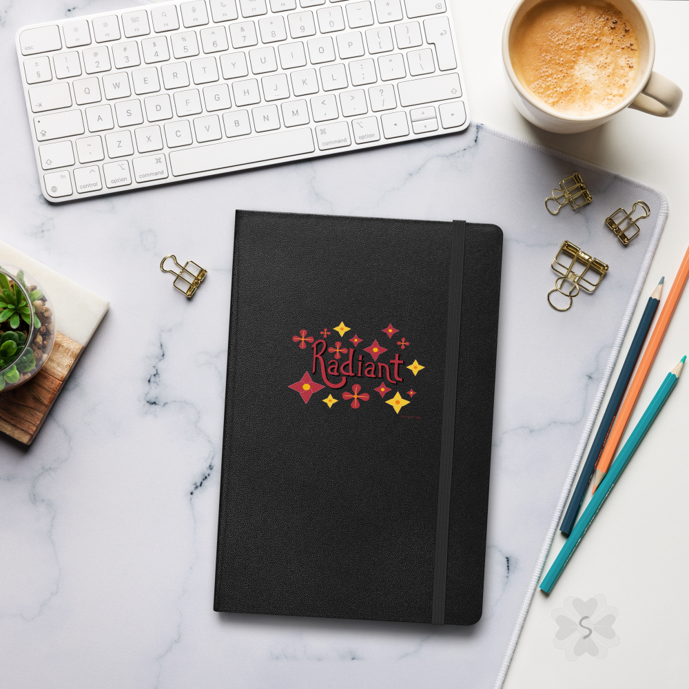 ’Radiant’ With Stars And Flowers - Black Hardcover Notebook Journals