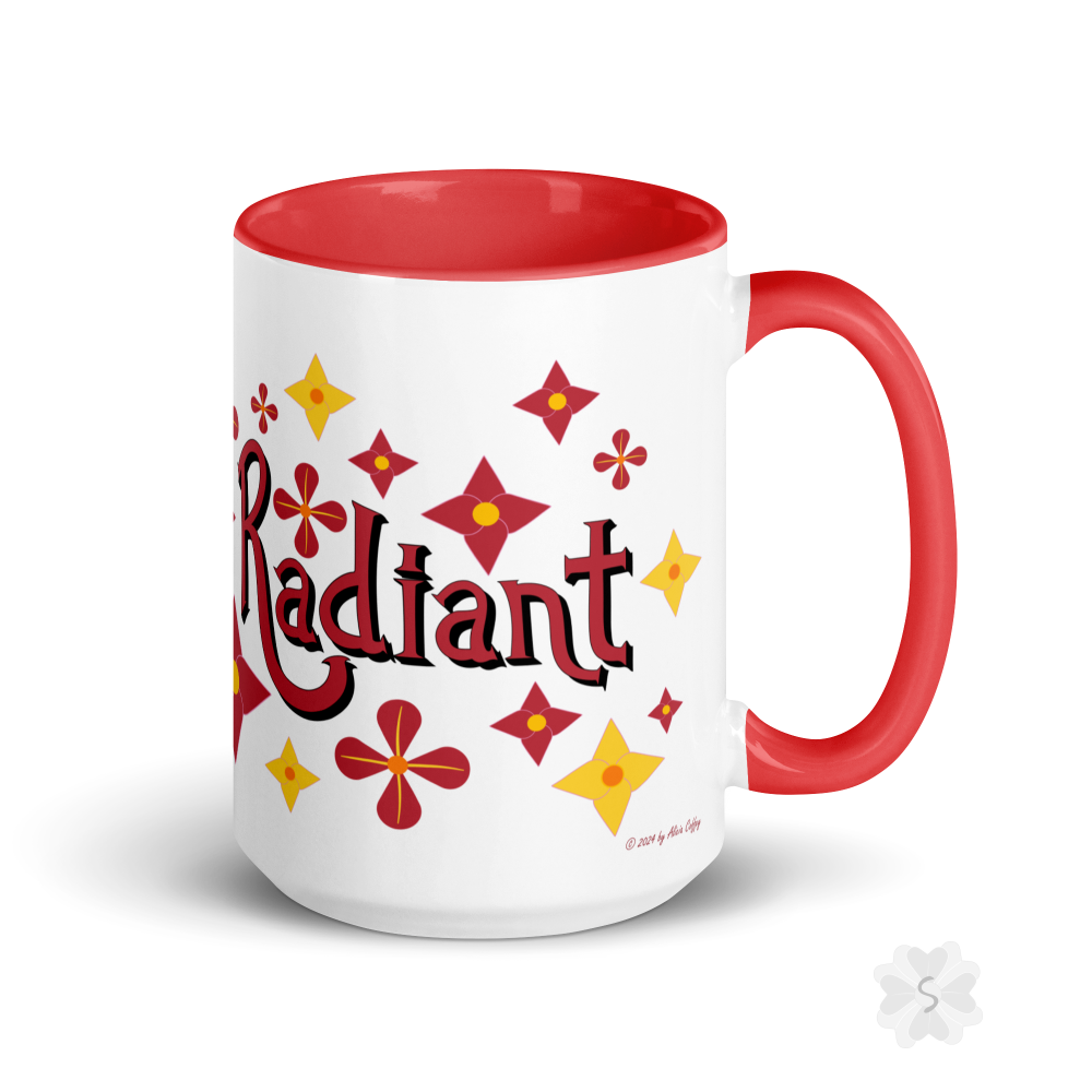 ’Radiant’ With Stars And Flowers - Mug Red Inside 15 Oz