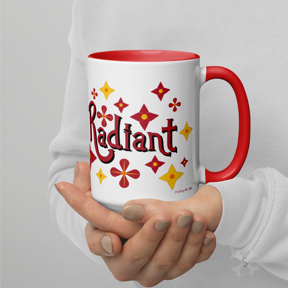 ’Radiant’ With Stars And Flowers - Mug Red Inside 15 Oz