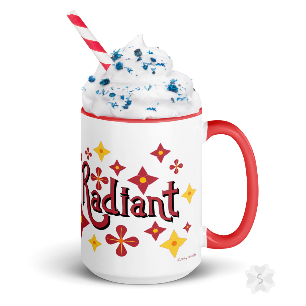 ’Radiant’ With Stars And Flowers - Mug Red Inside 15 Oz