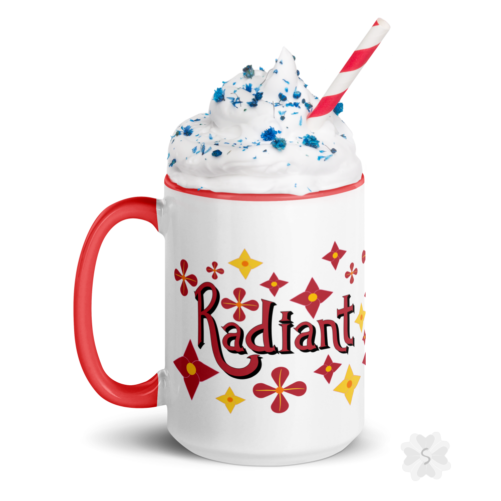 ’Radiant’ With Stars And Flowers - Mug Red Inside 15 Oz