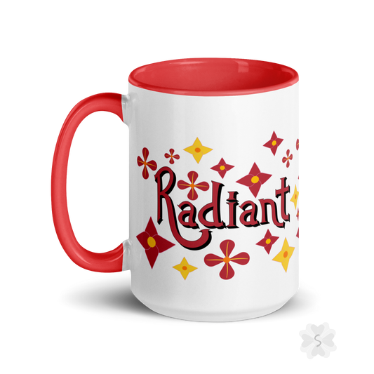 ’Radiant’ With Stars And Flowers - Mug Red Inside 15 Oz