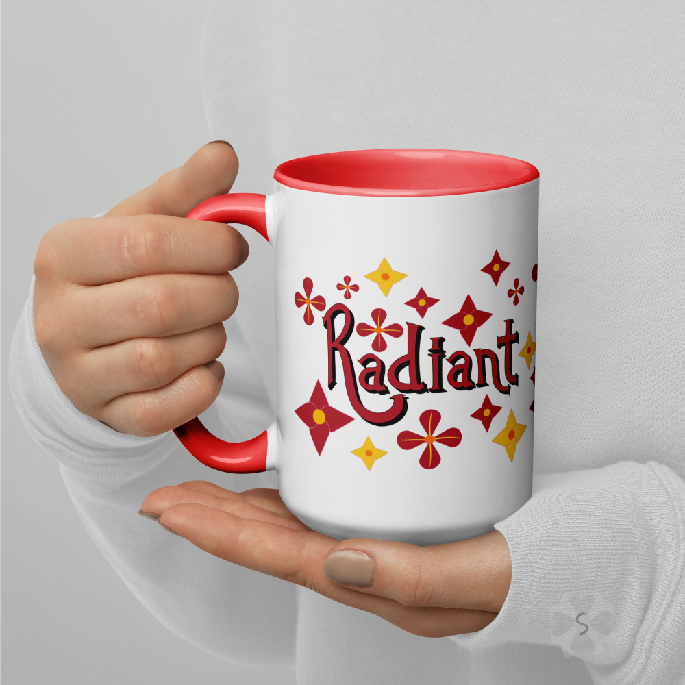 ’Radiant’ With Stars And Flowers - Mug Red Inside 15 Oz