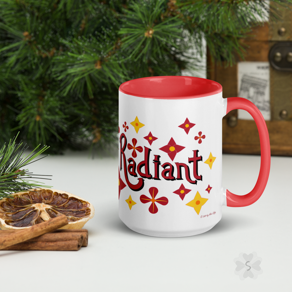 ’Radiant’ With Stars And Flowers - Mug Red Inside 15 Oz