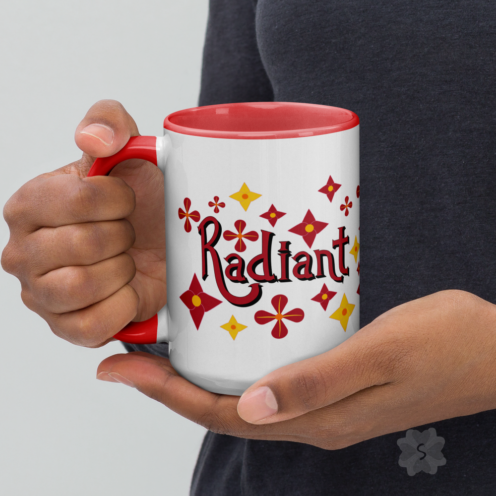 ’Radiant’ With Stars And Flowers - Mug Red Inside 15 Oz