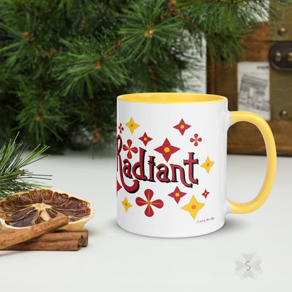 ’Radiant’ With Stars And Flowers - Mug Yellow Inside 11 Oz