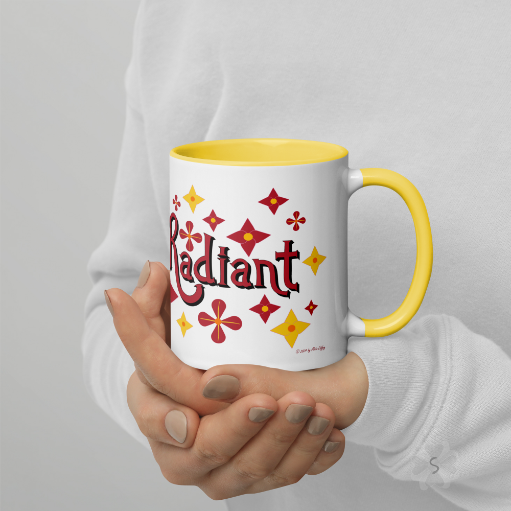 ’Radiant’ With Stars And Flowers - Mug Yellow Inside 11 Oz