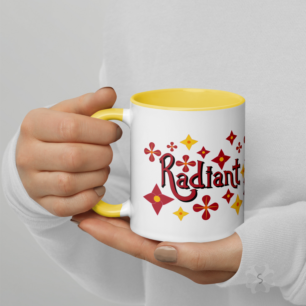 ’Radiant’ With Stars And Flowers - Mug Yellow Inside 11 Oz