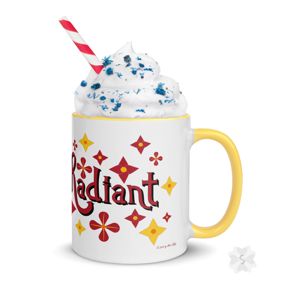 ’Radiant’ With Stars And Flowers - Mug Yellow Inside 11 Oz