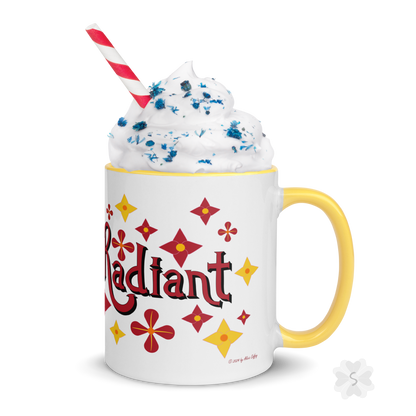 ’Radiant’ With Stars And Flowers - Mug Yellow Inside 11 Oz