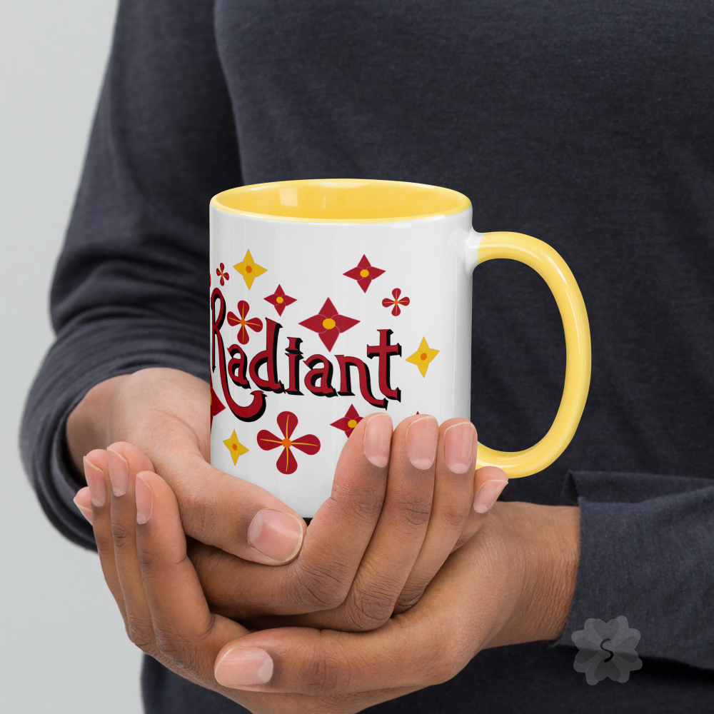 ’Radiant’ With Stars And Flowers - Mug Yellow Inside 11 Oz