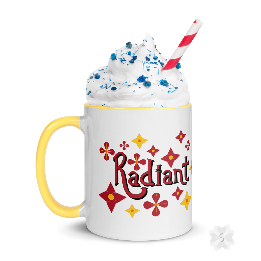 ’Radiant’ With Stars And Flowers - Mug Yellow Inside 11 Oz