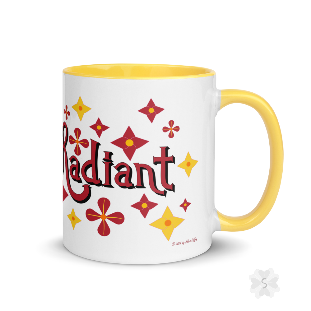 ’Radiant’ With Stars And Flowers - Mug Yellow Inside 11 Oz