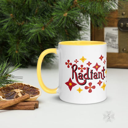 ’Radiant’ With Stars And Flowers - Mug Yellow Inside 11 Oz