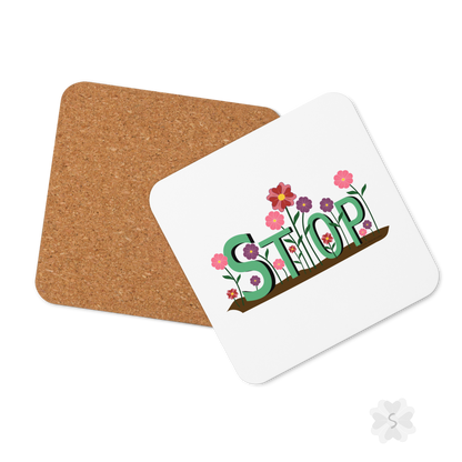 ’Stop’ With Flowers - Square Coaster 3.74 X