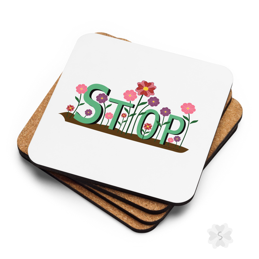 ’Stop’ With Flowers - Square Coaster 3.74 X