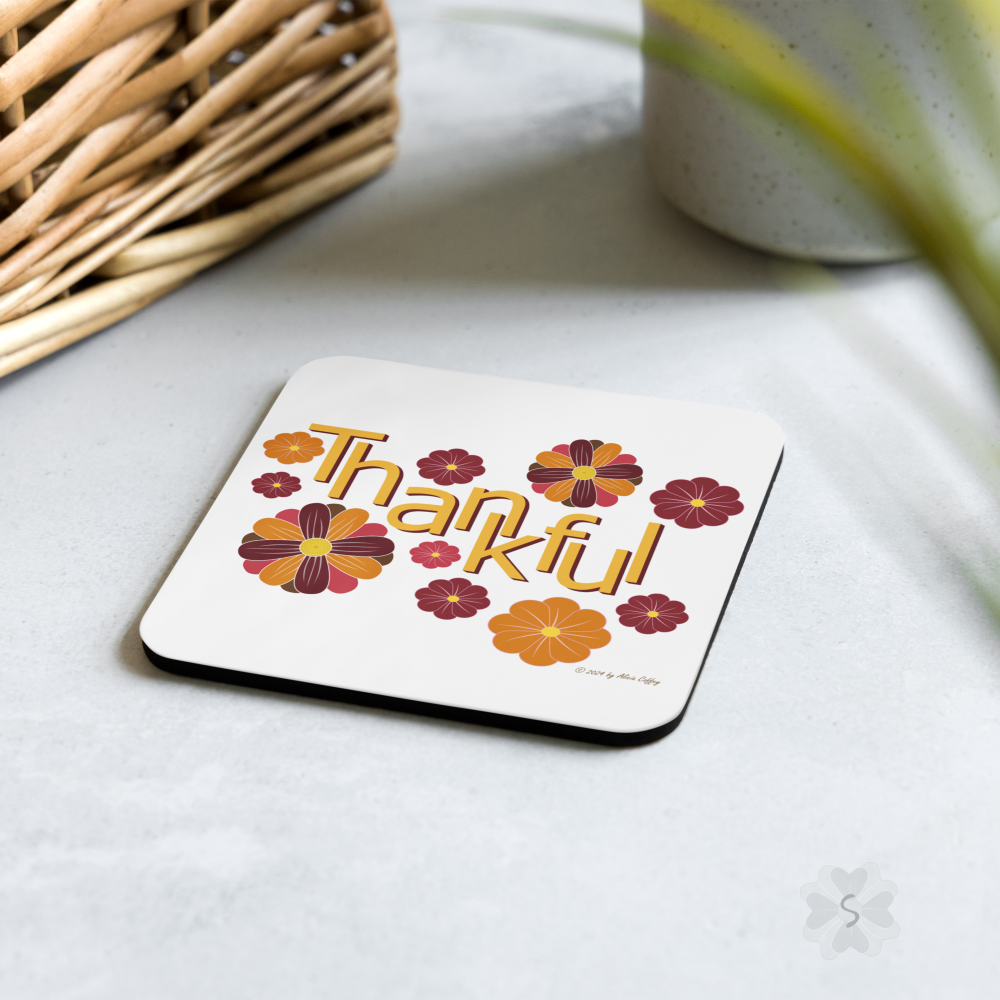 ’Thankful’ With Fall Flowers - Square Coaster