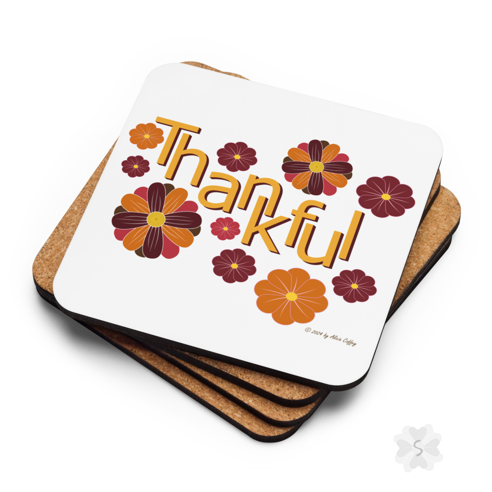 ’Thankful’ With Fall Flowers - Square Coaster