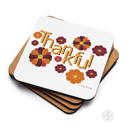 ’Thankful’ With Fall Flowers - Square Coaster