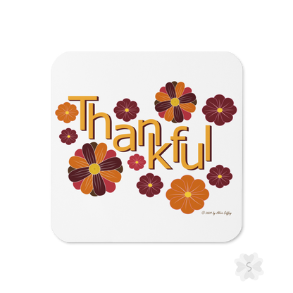 ’Thankful’ With Fall Flowers - Square Coaster