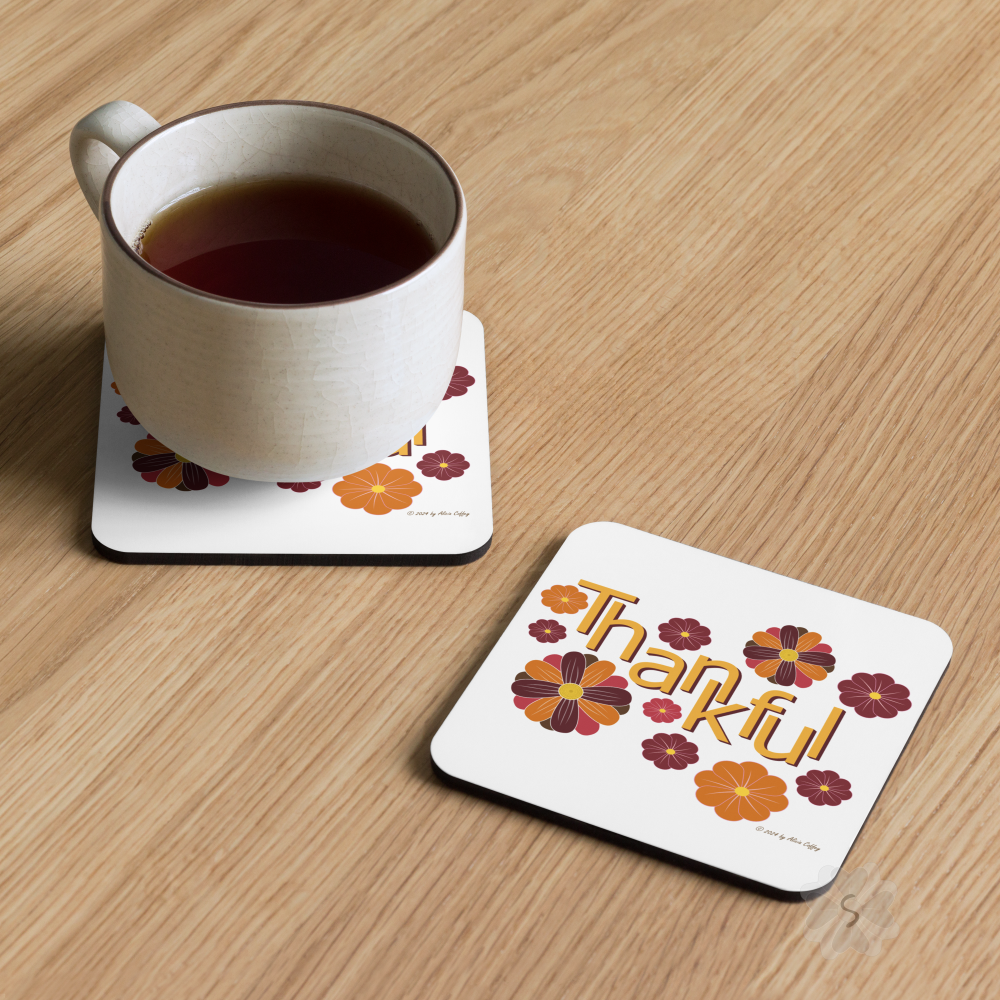 ’Thankful’ With Fall Flowers - Square Coaster