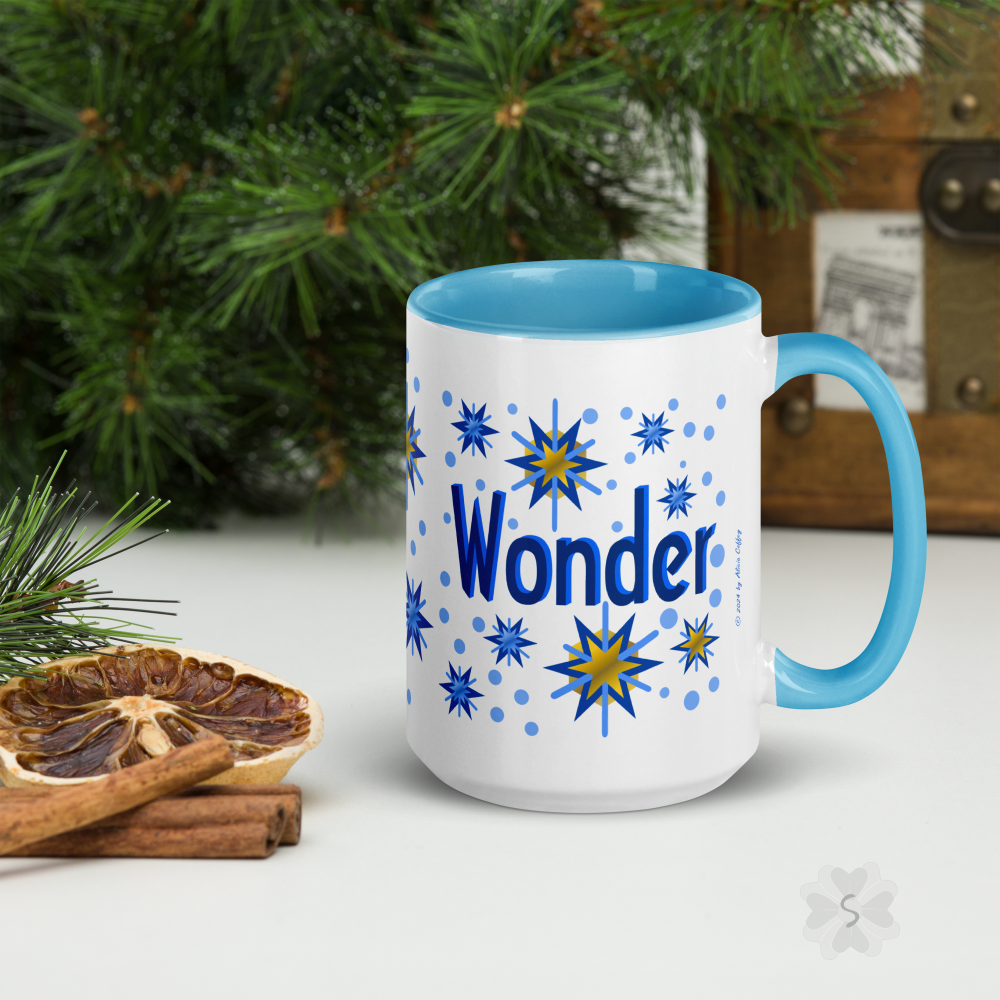 ’Wonder’ With Stars - Mug Blue Inside 15 Oz