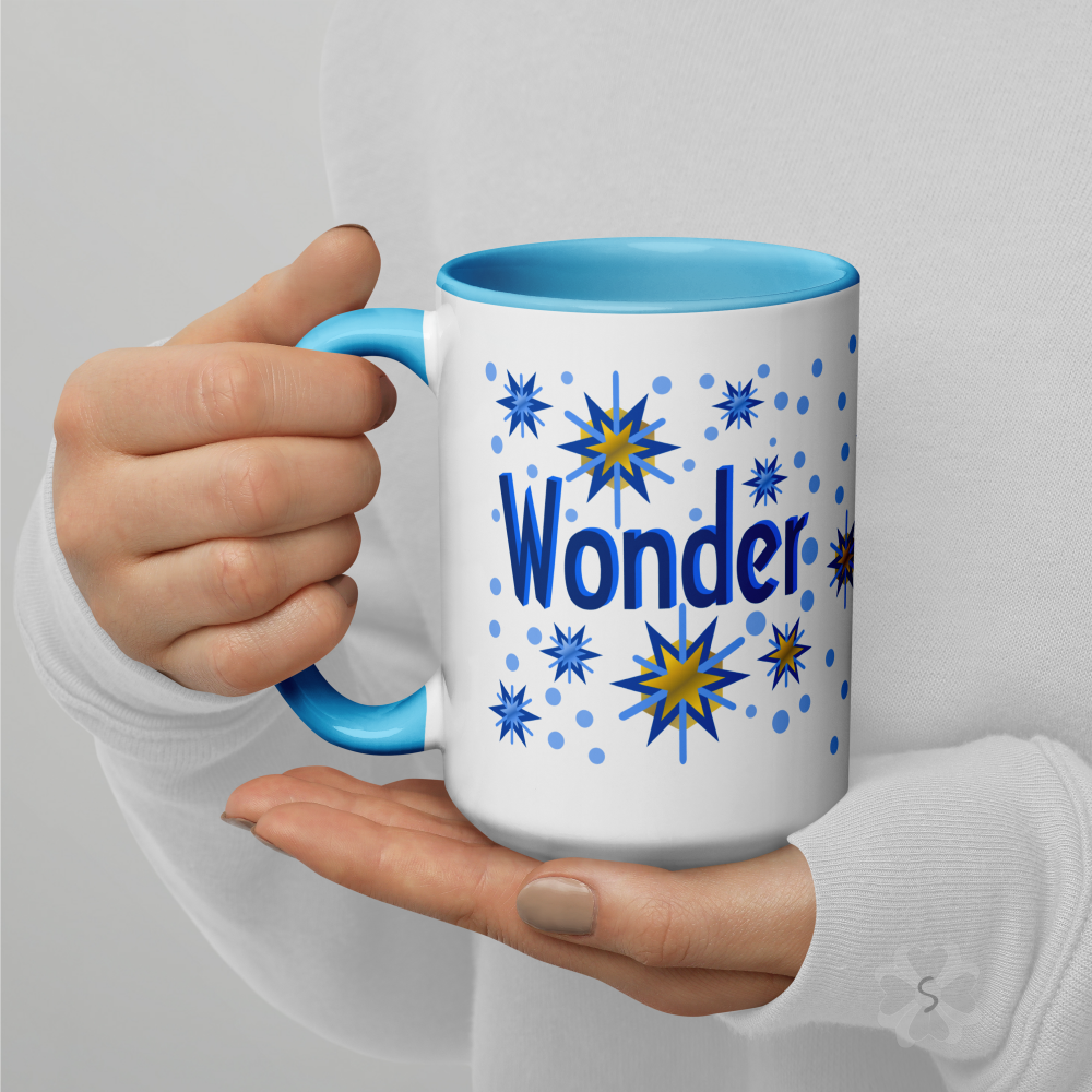 ’Wonder’ With Stars - Mug Blue Inside 15 Oz