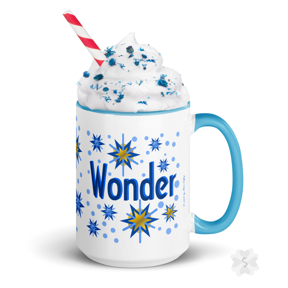 ’Wonder’ With Stars - Mug Blue Inside 15 Oz