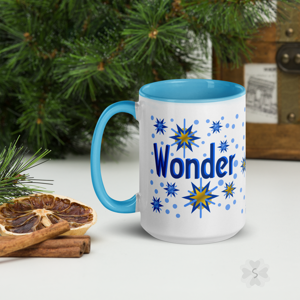 ’Wonder’ With Stars - Mug Blue Inside 15 Oz