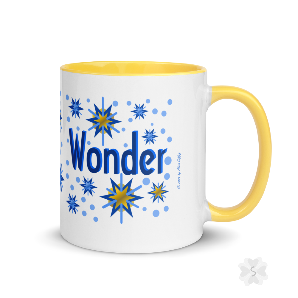 ’Wonder’ With Stars - Mug Yellow Inside 11 Oz