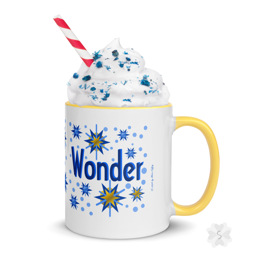 ’Wonder’ With Stars - Mug Yellow Inside 11 Oz