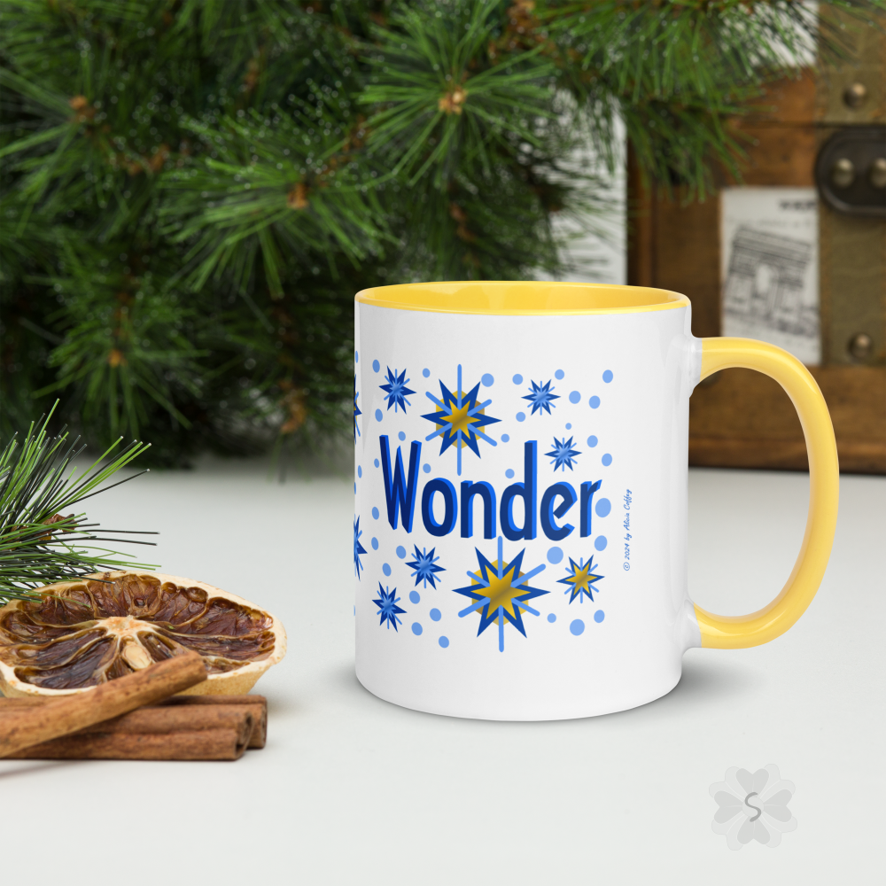 ’Wonder’ With Stars - Mug Yellow Inside 11 Oz